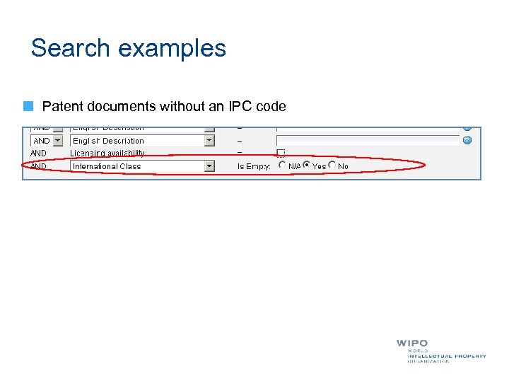 Search examples Patent documents without an IPC code 