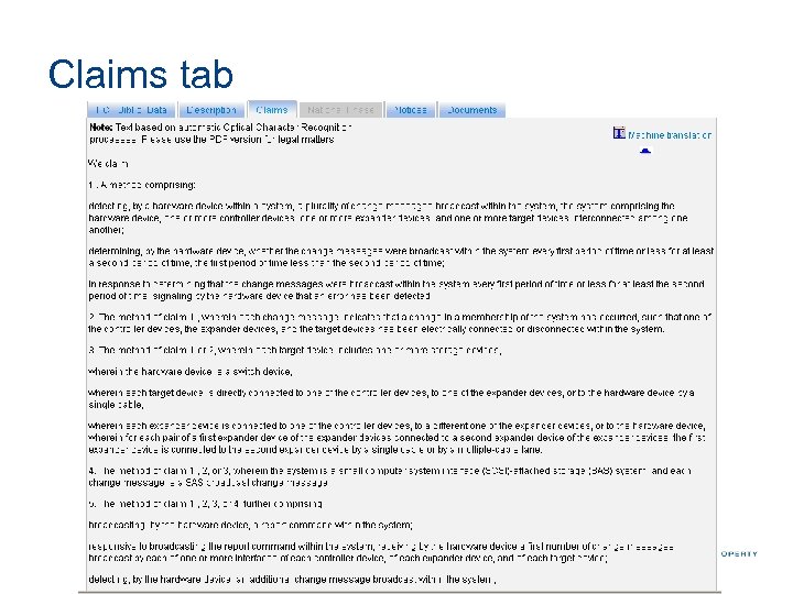 Claims tab 