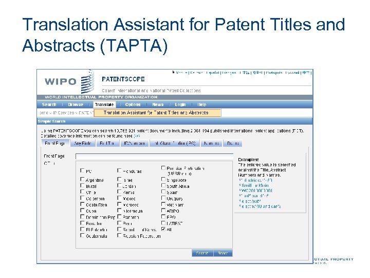 Translation Assistant for Patent Titles and Abstracts (TAPTA) 