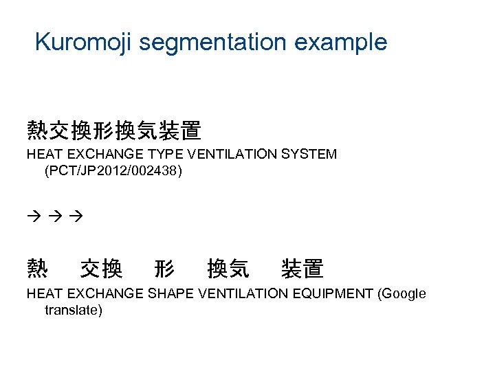 Kuromoji segmentation example 熱交換形換気装置 HEAT EXCHANGE TYPE VENTILATION SYSTEM (PCT/JP 2012/002438) 熱 交換 形