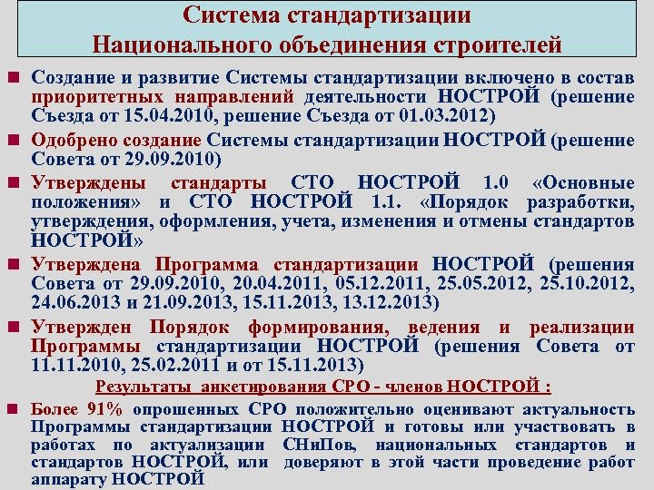 Система стандартизации Национального объединения строителей n Создание и развитие Системы стандартизации включено в состав