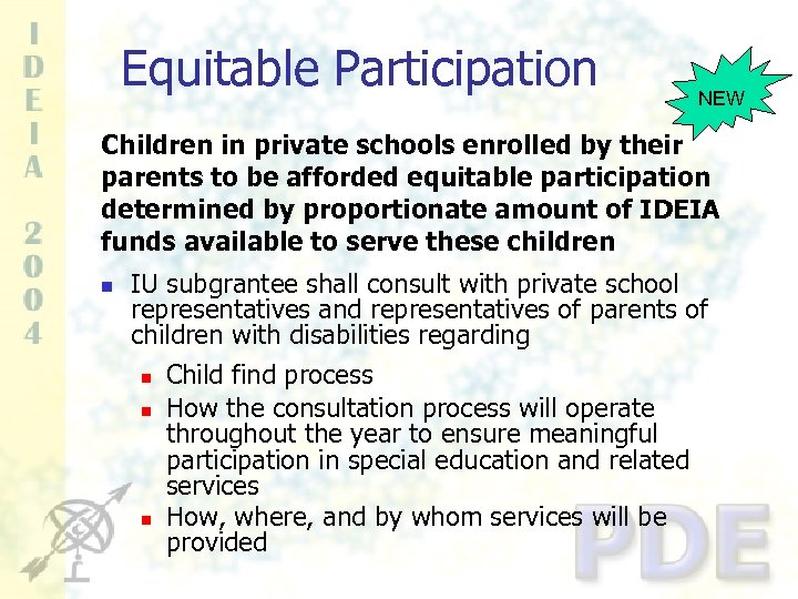 Equitable Participation NEW Children in private schools enrolled by their parents to be afforded