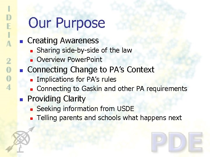 Our Purpose n Creating Awareness n n n Connecting Change to PA’s Context n
