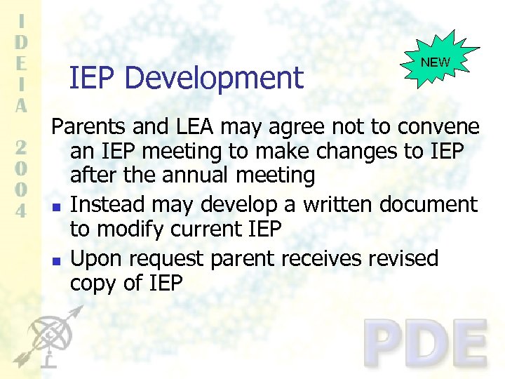 IEP Development NEW Parents and LEA may agree not to convene an IEP meeting