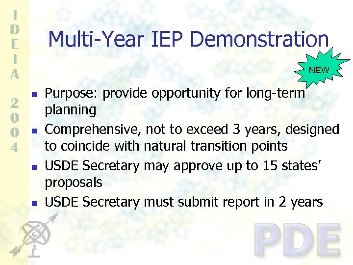 Multi-Year IEP Demonstration NEW n n Purpose: provide opportunity for long-term planning Comprehensive, not