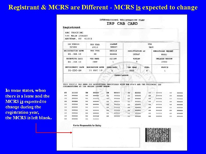 Registrant & MCRS are Different - MCRS is expected to change In some states,