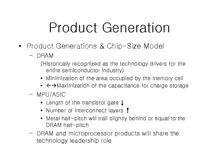 Product Generation • Product Generations & Chip-Size Model – DRAM (Historically recognized as the