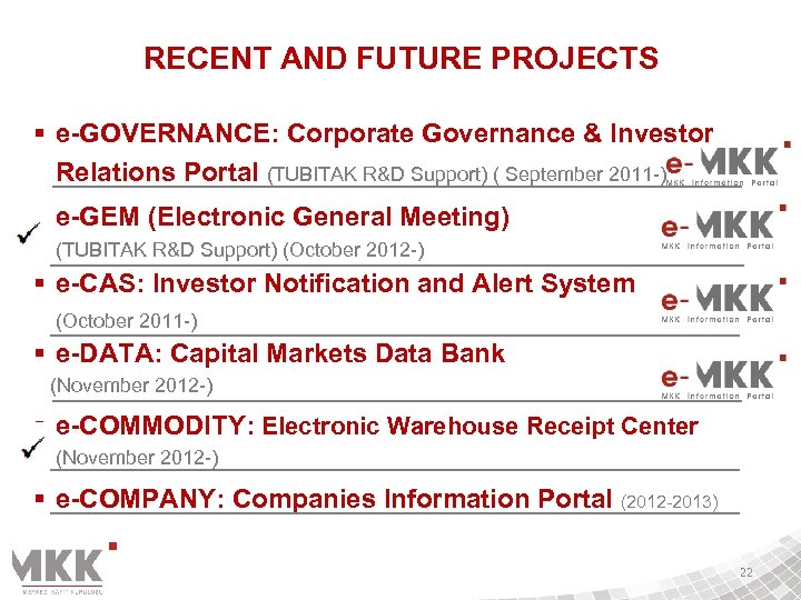 RECENT AND FUTURE PROJECTS § e-GOVERNANCE: Corporate Governance & Investor Relations Portal (TUBITAK R&D