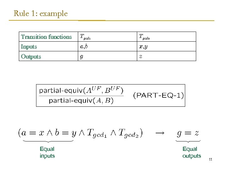 Rule 1: example Transition functions Tgcd 1 Tgcd 2 Inputs a, b x, y