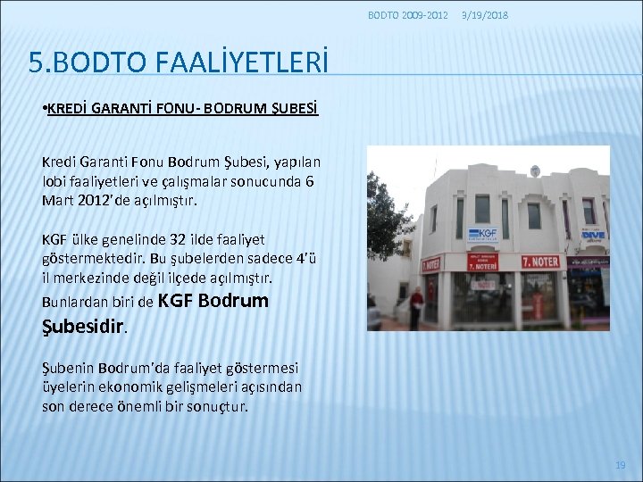BODTO 2009 -2012 3/19/2018 5. BODTO FAALİYETLERİ • KREDİ GARANTİ FONU- BODRUM ŞUBESİ Kredi