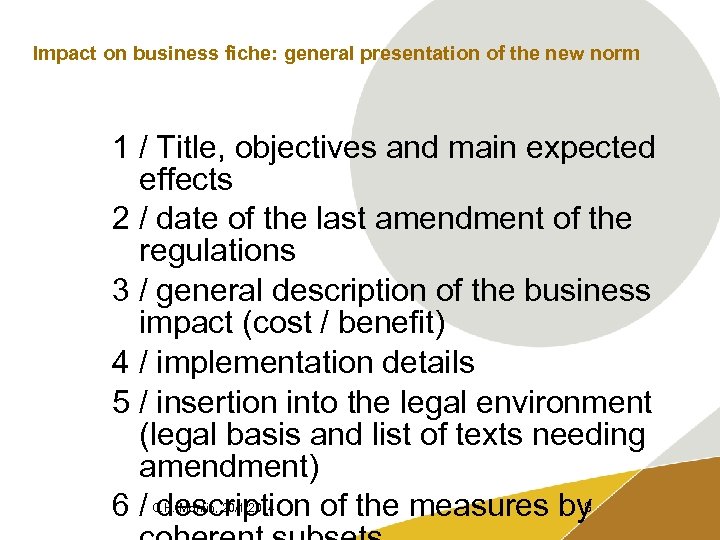 Impact on business fiche: general presentation of the new norm 1 / Title, objectives