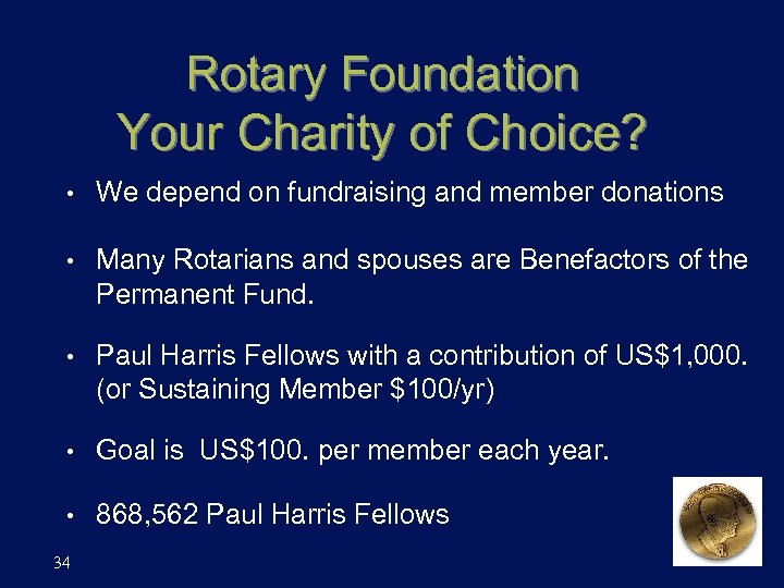 Rotary Foundation Your Charity of Choice? • We depend on fundraising and member donations