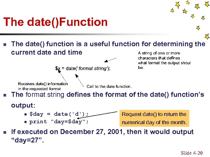 The date()Function n n The date() function is a useful function for determining the