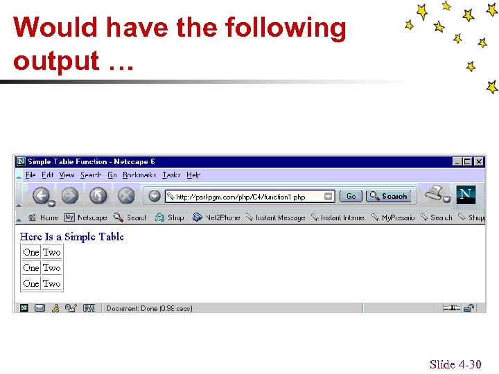 Would have the following output … Slide 4 -30 