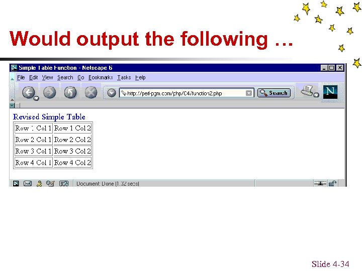 Would output the following … Slide 4 -34 