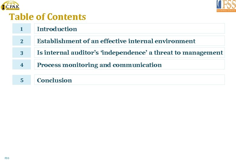 Table of Contents 1 2 Establishment of an effective internal environment 3 Is internal