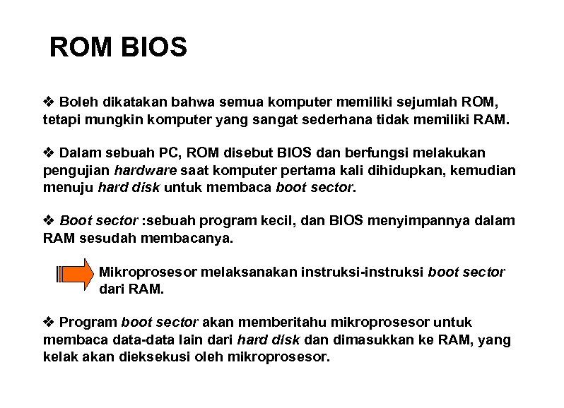 ROM BIOS v Boleh dikatakan bahwa semua komputer memiliki sejumlah ROM, tetapi mungkin komputer