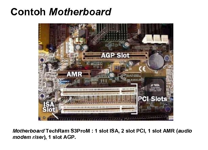 Contoh Motherboard Tech. Ram S 3 Pro. M : 1 slot ISA, 2 slot