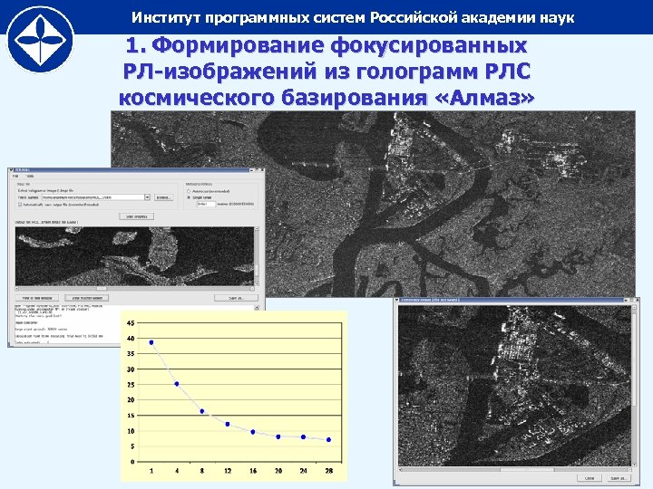 Институт программных систем Российской академии наук 1. Формирование фокусированных РЛ-изображений из голограмм РЛС космического