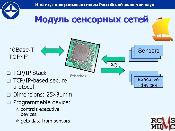 Институт программных систем Российской академии наук Модуль сенсорных сетей 10 Base-T TCP/IP Sensors I