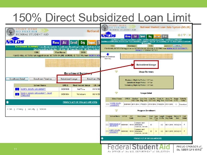 150% Direct Subsidized Loan Limit 11 