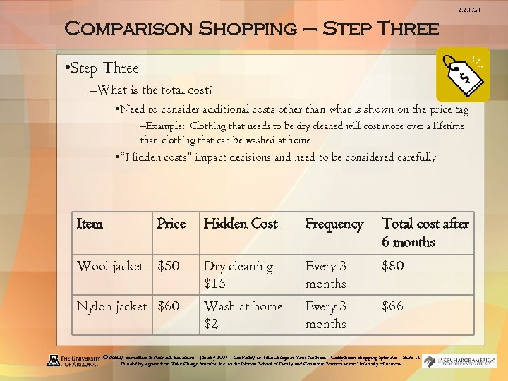 2. 2. 1. G 1 Comparison Shopping – Step Three • Step Three –What