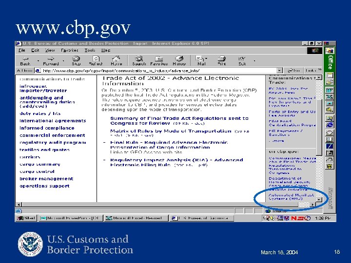 www. cbp. gov March 18, 2004 18 