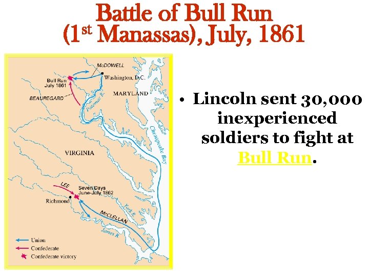 Battle of Bull Run st Manassas), July, 1861 (1 • Lincoln sent 30, 000