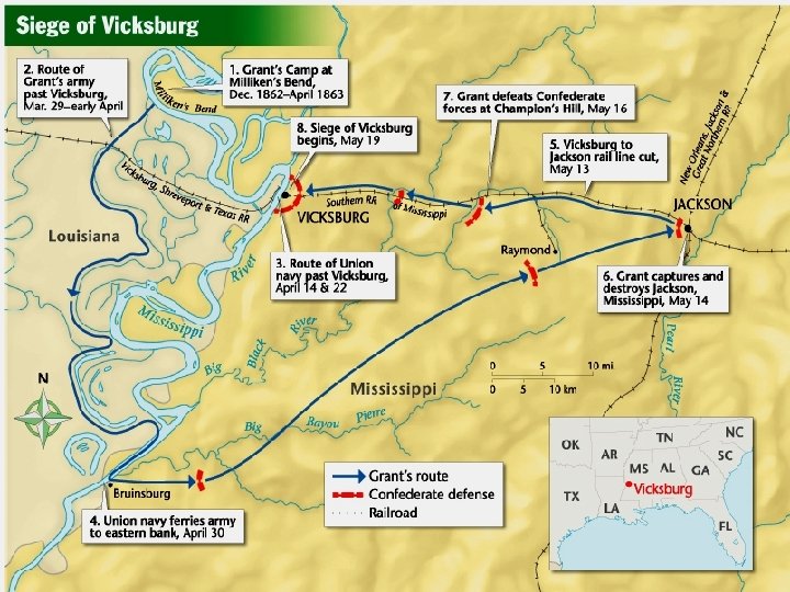  • Grant captures Vicksburg, splits the CSA in half. • USA controls the