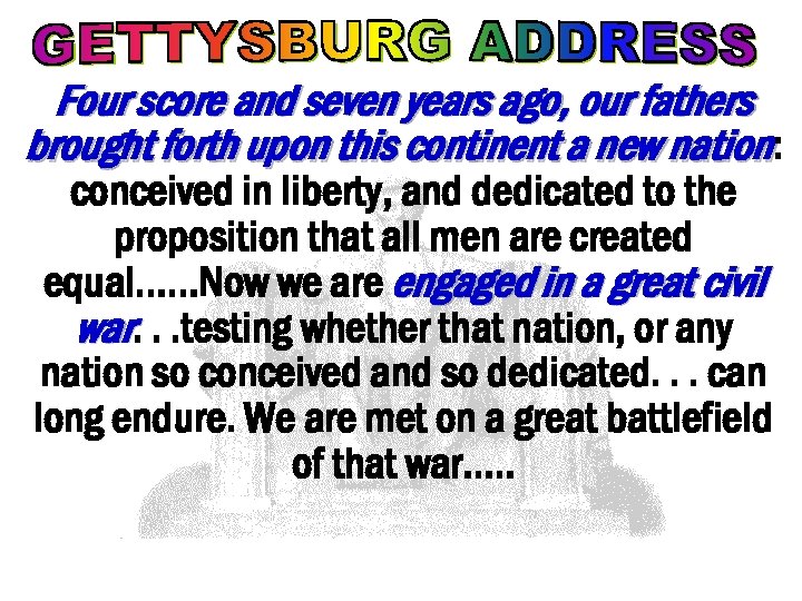 Four score and seven years ago, our fathers brought forth upon this continent a