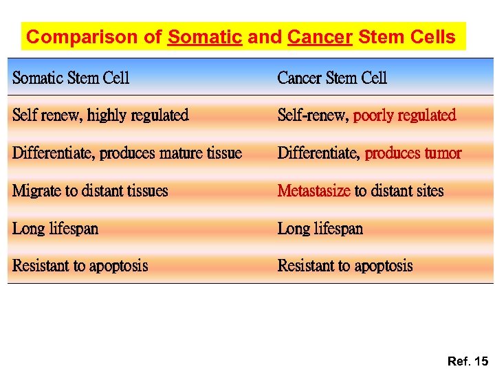 Comparison of Somatic and Cancer Stem Cells Somatic Stem Cell Cancer Stem Cell Self