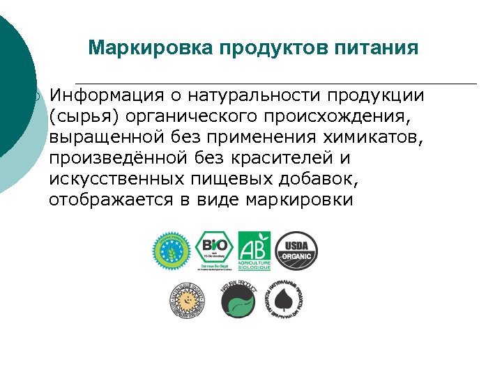 Маркировка продуктов питания ¡ Информация о натуральности продукции (сырья) органического происхождения, выращенной без применения