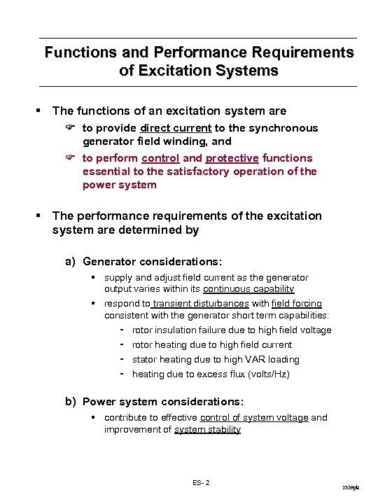 Functions and Performance Requirements of Excitation Systems § The functions of an excitation system