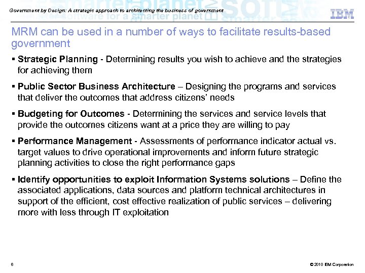 Government by Design: A strategic approach to architecting the business of government MRM can