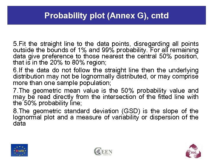 Probability plot (Annex G), cntd 5. Fit the straight line to the data points,