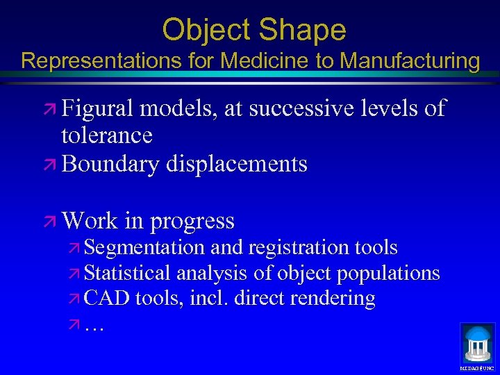 Object Shape Representations for Medicine to Manufacturing ä Figural models, at successive levels of