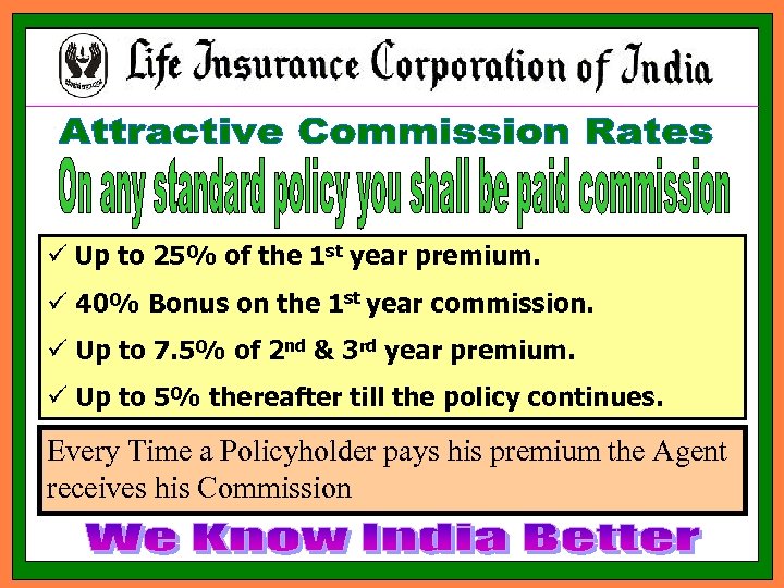 ü Up to 25% of the 1 st year premium. ü 40% Bonus on