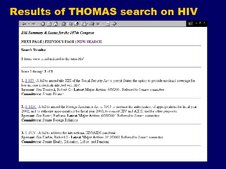 Results of THOMAS search on HIV 