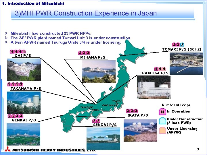 1. Introduction of Mitsubishi 3)MHI PWR Construction Experience in Japan Ø Mitsubishi has constructed