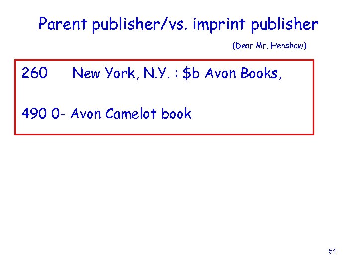 Parent publisher/vs. imprint publisher (Dear Mr. Henshaw) 260 New York, N. Y. : $b