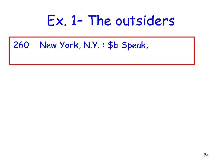 Ex. 1– The outsiders 260 New York, N. Y. : $b Speak, 54 