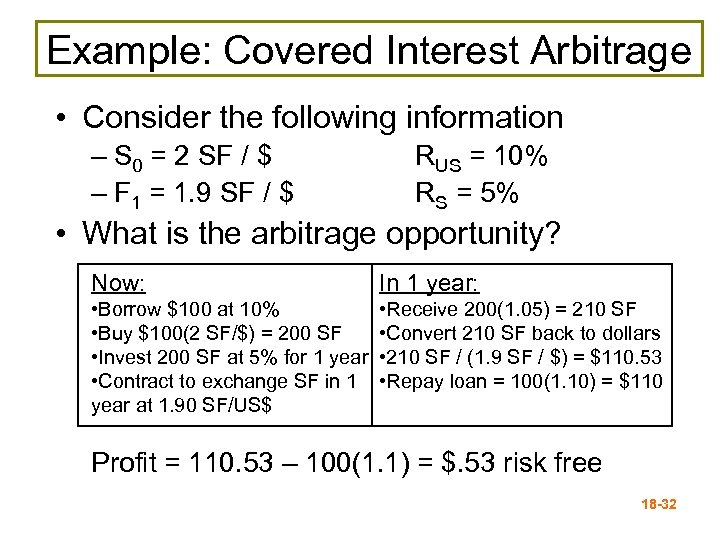 Example: Covered Interest Arbitrage • Consider the following information – S 0 = 2