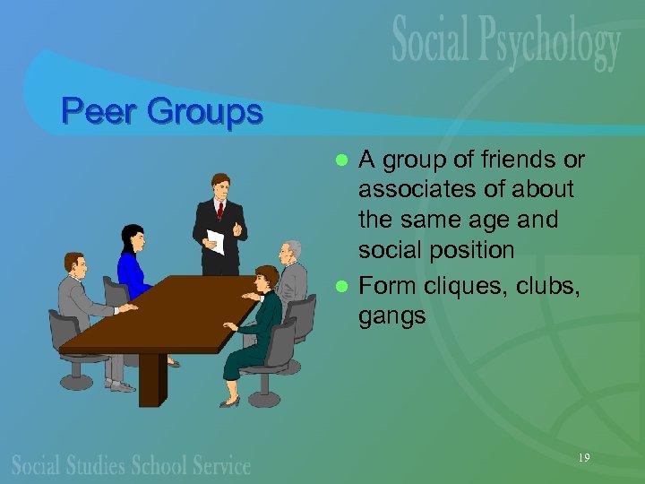 Peer Groups A group of friends or associates of about the same age and
