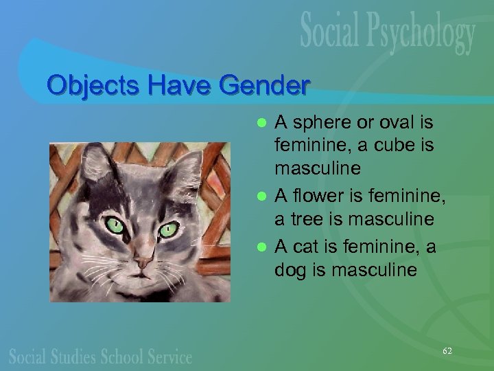 Objects Have Gender A sphere or oval is feminine, a cube is masculine l