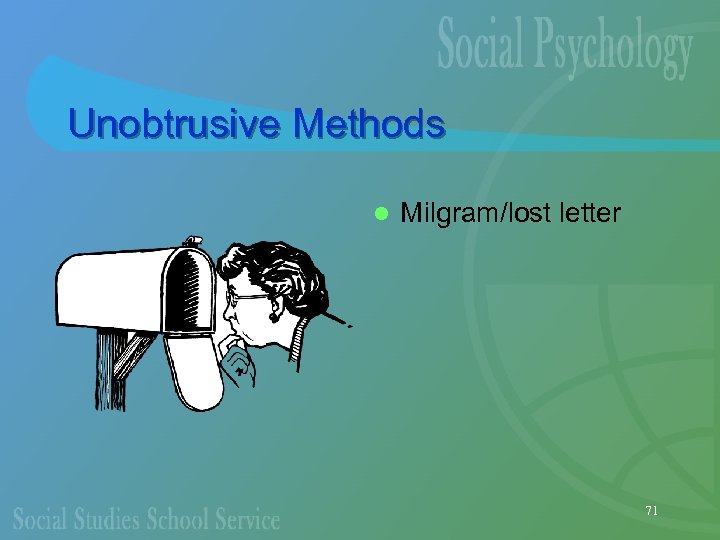 Unobtrusive Methods l Milgram/lost letter 71 