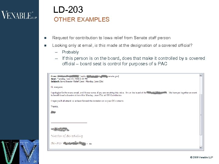 LD-203 OTHER EXAMPLES Request for contribution to Iowa relief from Senate staff person Looking