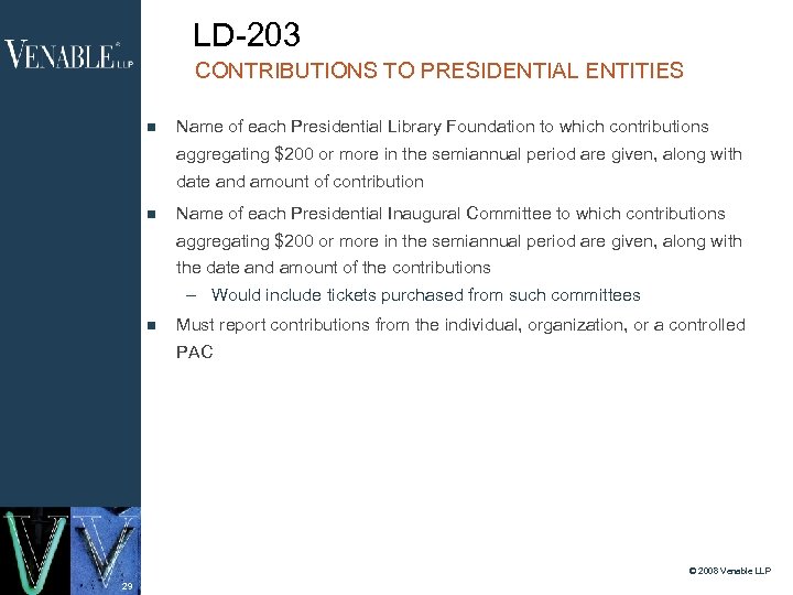 LD-203 CONTRIBUTIONS TO PRESIDENTIAL ENTITIES Name of each Presidential Library Foundation to which contributions