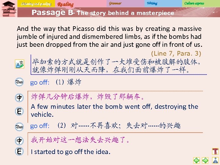 Listening and speaking Reading Grammar Writing Culture express Passage B The story behind a