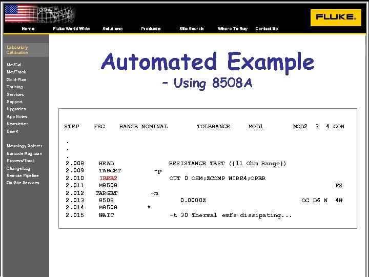 Automated Example Laboratory Calibration Met/Cal Met/Track – Using 8508 A Gold-Plan Training Services Support