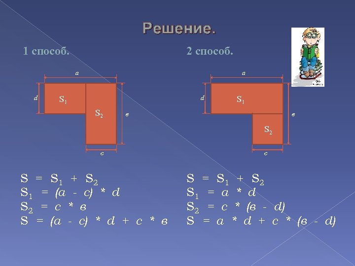 Решение. 1 способ. 2 способ. а d S 1 S 2 S 1 в